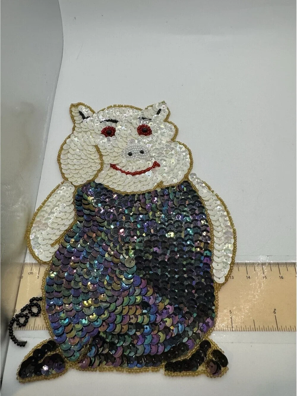 Sequined & Beaded Pig With Dress Sew On Patch NOS